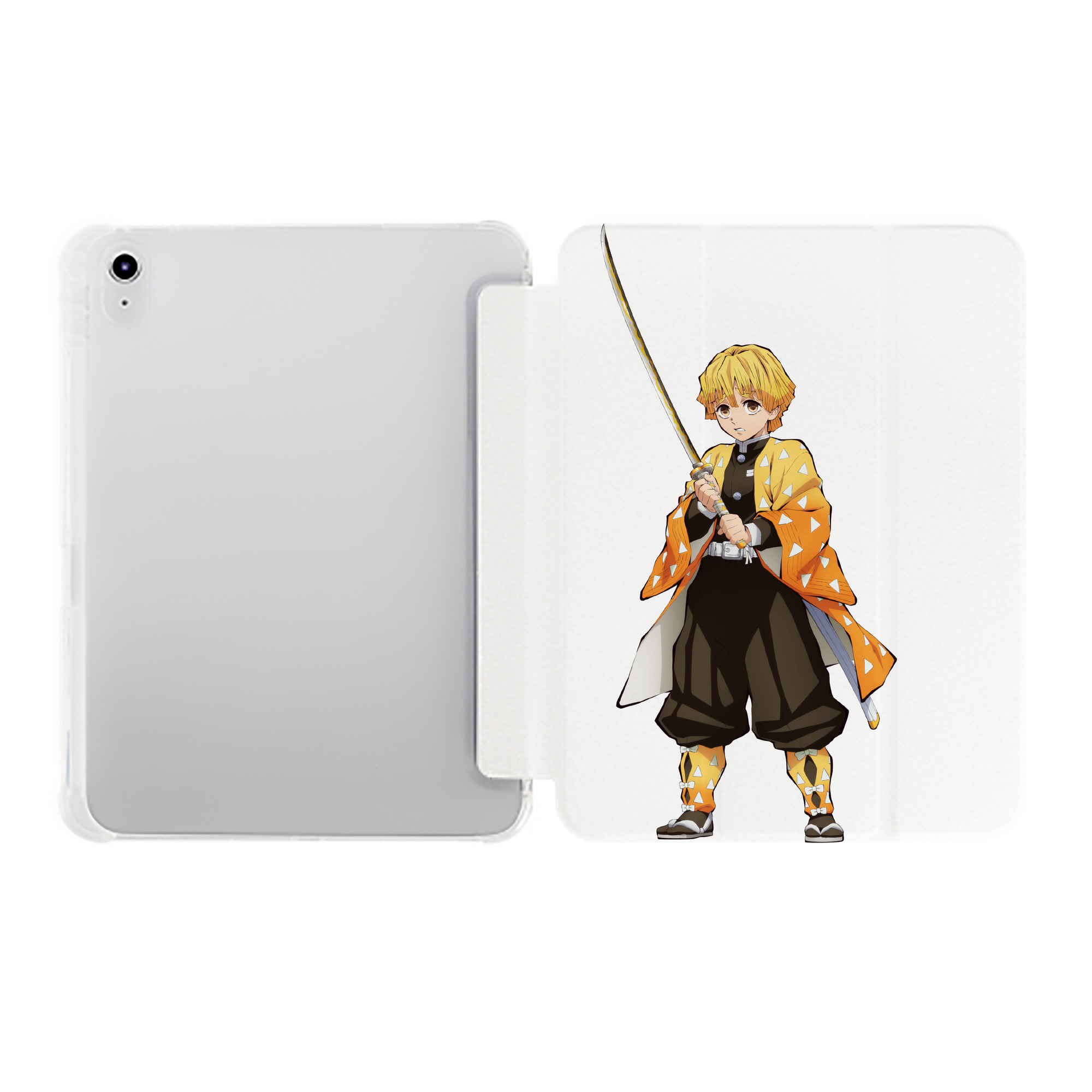 （画像用） 鬼滅の刃（きめつのやいば）我妻 善逸／あがつま ぜんいつ Agatsuma Zenitsu IPad ケース ペン収納付き 三つ折りスタンド PUレザー×シリコン 対応機種9.5/10.5/10.9インチ